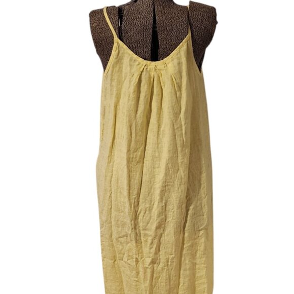 Size Large Terzo Millennio Made in Italy 100% Linen Maxi Dress Buttery Yellow - Picture 3 of 8
